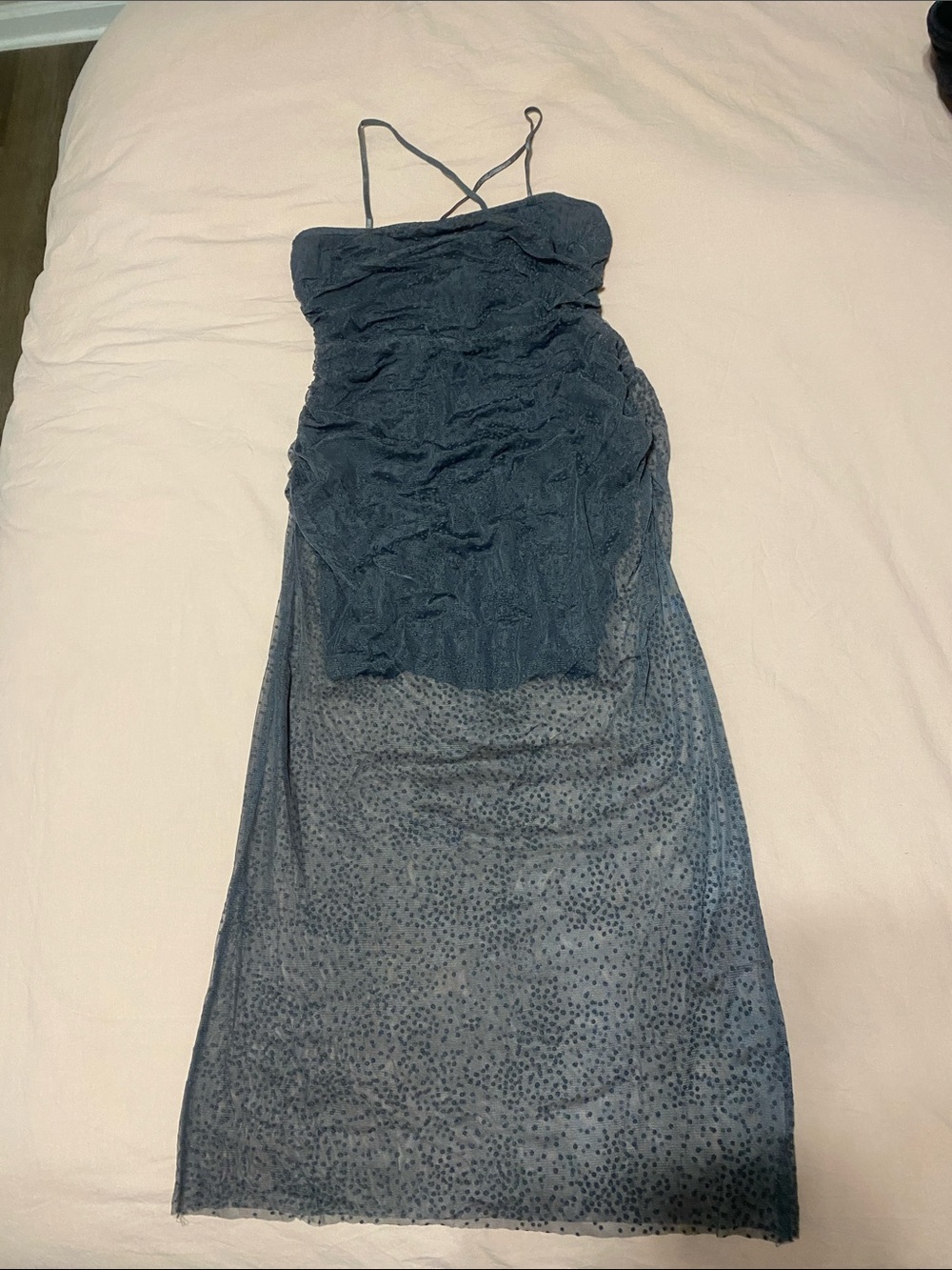 Strappy Sheer Overlay Maxi Dress - Gray